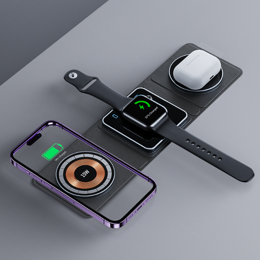 Station de chargeur sans fil pliante magnétique 3 EN 1 pour iPhone Charge rapide transparente pour IWatch et Airpods
