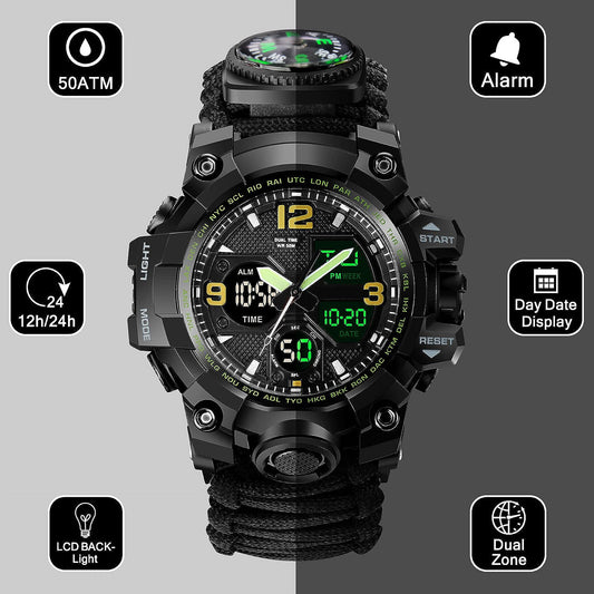Waterproof Dual Display Electronic Tactical Watch